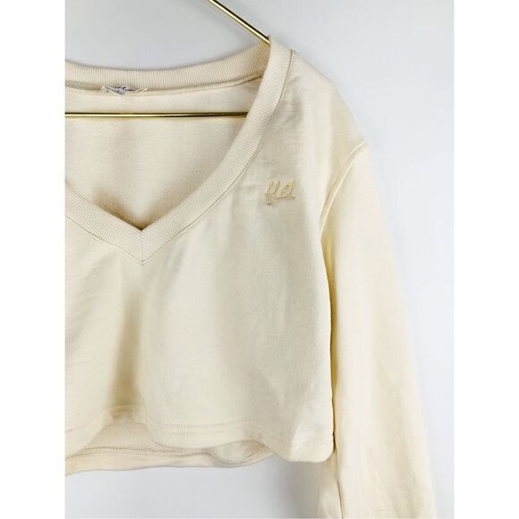 For Love & Lemons Women's V-Neck Cropped Sweatshirt Top Cream Size Small - Picture 2 of 6